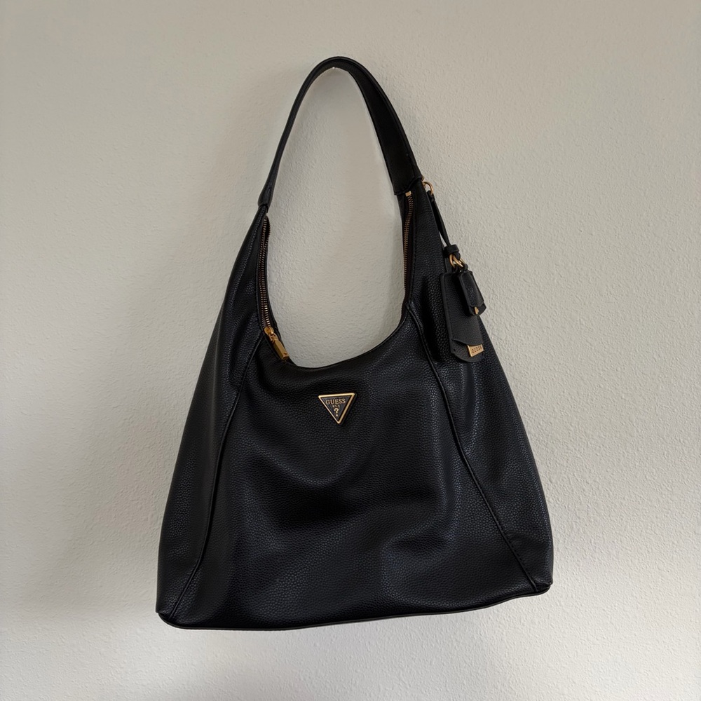 Guess Laryn Large Hobo Bag Black Pebbled Faux Leather